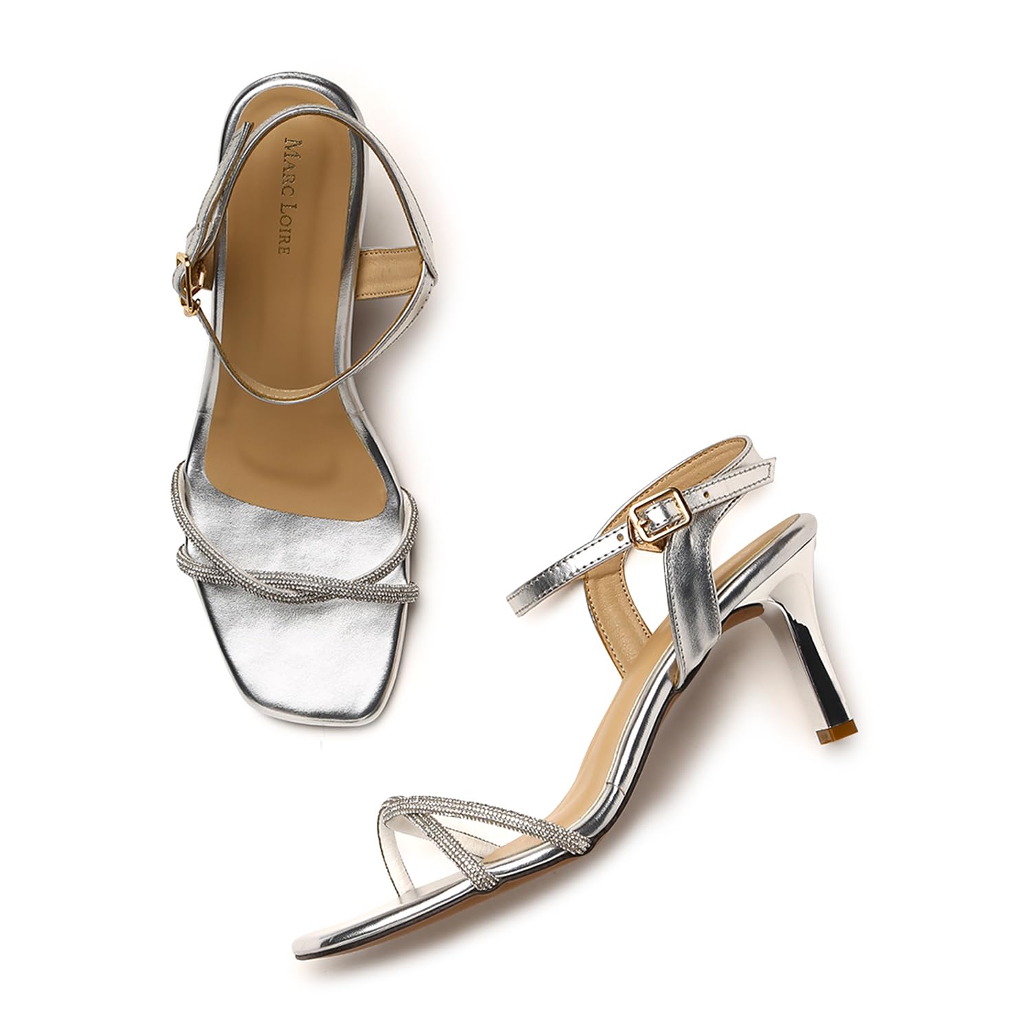 Marc Loire Women Embellished Slim Heel Fashion Sandal with Adjustable Ankle Strap (Silver, 6) (B0CYGYQW7G) Amazon Price History, Amazon Price Tracker