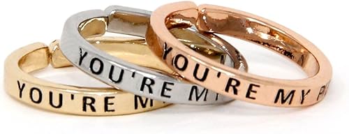 Me Plus Inspirational - Juego de anillos grabados con mensaje positivo delgados y ajustables 3 en 1 28 frases diferentes