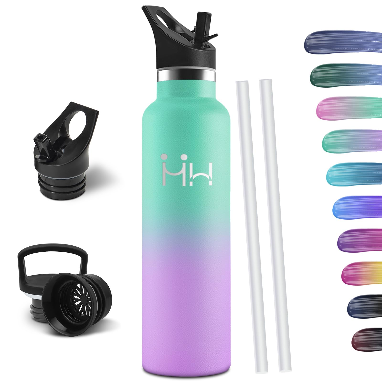 HoneyHolly Trinkflasche 1L, BPA-Frei, Trinkflasche Edelstahl, Thermosflasche, Auslaufsichere Isolierflasche Doppelwandig, Wasserflasche, Thermoskanne, mit Strohhalm, Thermoskanne Kohlensäure Geeignet