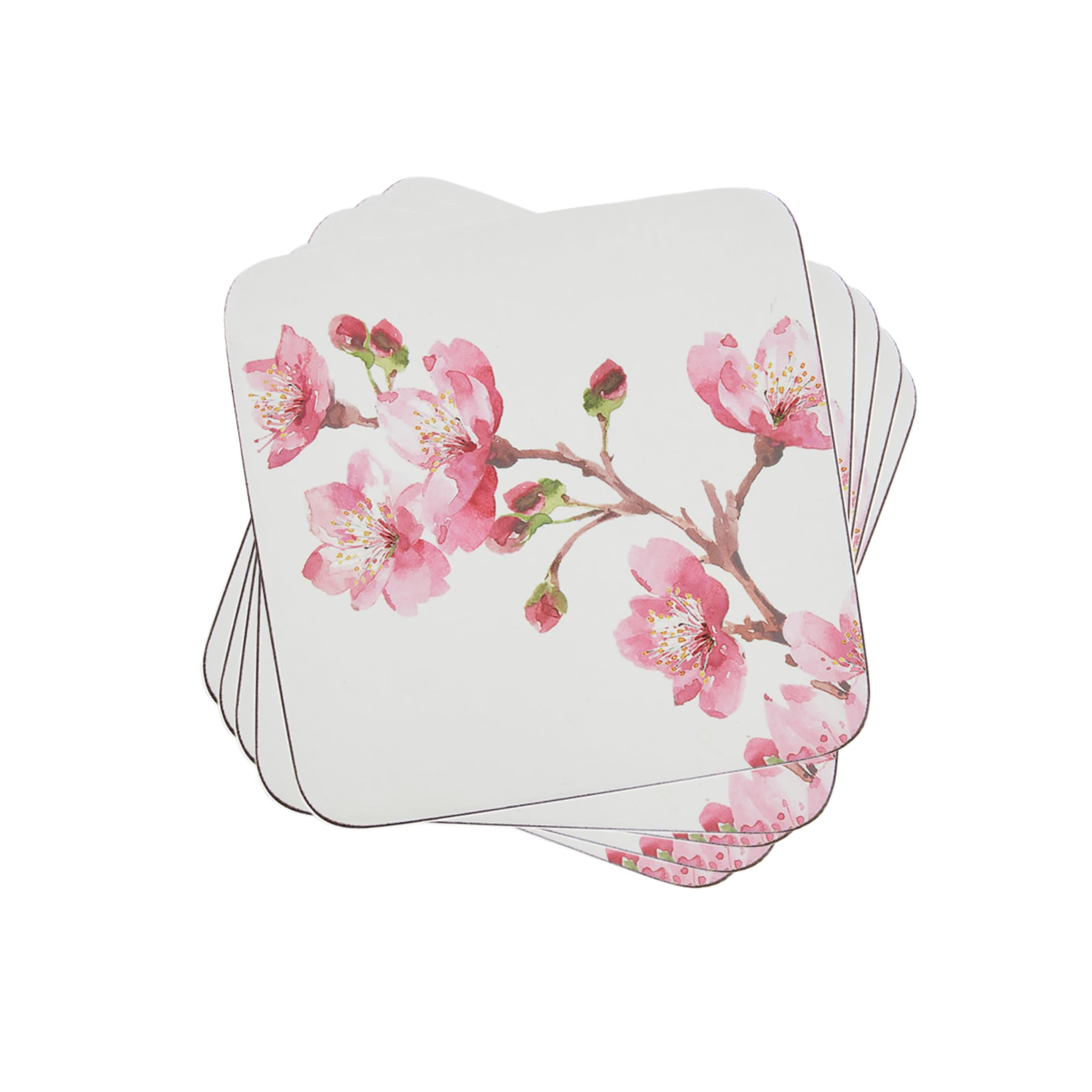 Pimpernel Pink Blossom Coasters Set of 6, Cork Backed Drink Coasters, Heat & Stain Resistant Table Protection, Cherry Blossom Floral Design, 10.5 x 10.5 cm