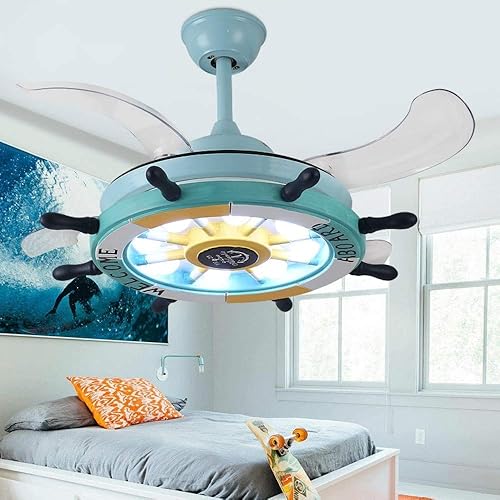 Ventilador de techo reversible invisible de 42 pulgadas con luz y control remoto, 4 aspas retráctiles para habitación de niños, kit de luces de