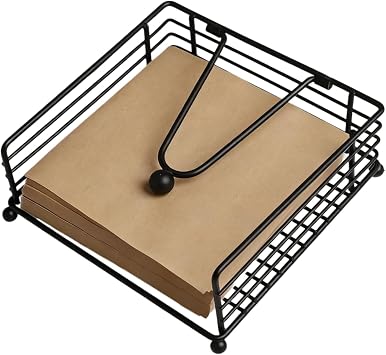 Black Napkin Holder Modern Square Metal Flat Napkin Storage Stand Holder with Weighted Pivoted Arm for Outdoor Farmhouse Wedding Party Hotel