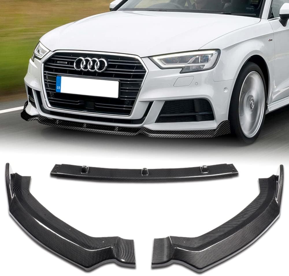 Q1-TECH, 9-Piece Front Bumper Lip Kit & Side Skirt Extensions Diffuser Set Compatible with 2017-2020 Audi A3 S3 Premium Plus/S-Line, Front Lip Spoiler Air Chin Body Splitter ABS (Painted Carbon)