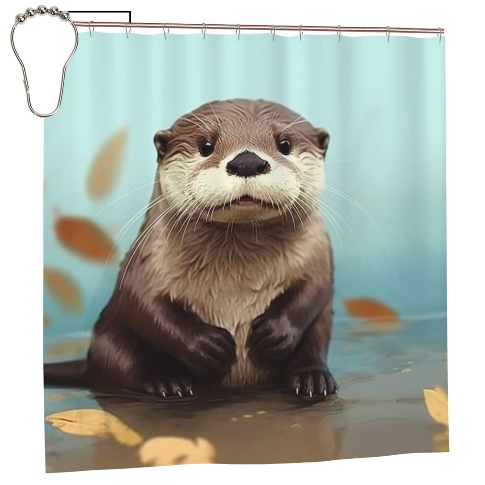 FodPand Cute Otter Shower Curtain 70"x70" Waterproof Long Bathroom Curtain Heavy Duty Thick Cloth Bath Curtain Set with Hooks, Modern Abstract Art Pattern Bathroom Shower Curtains