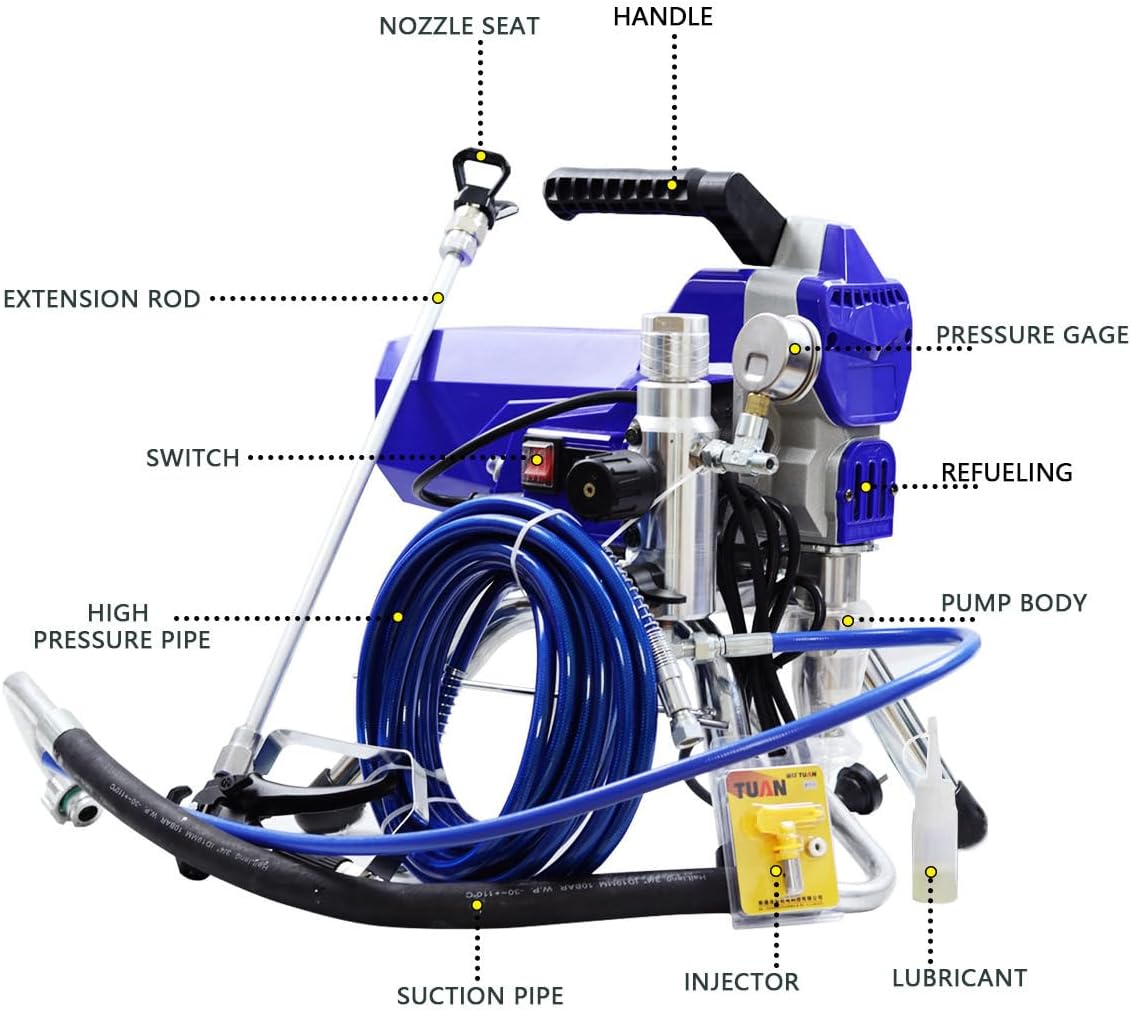 2200W エアレス壁塗料噴霧器、高圧チューブ、ブラシレスモーター、220V