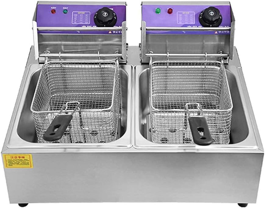 Fat Fryer Basket,6L/12L Electric Fryer Stainless Steel Fat Fryer with Removable Baskets and Temperature Limiter for Commercial and Domestic use, Easy to Clean,6l+6l