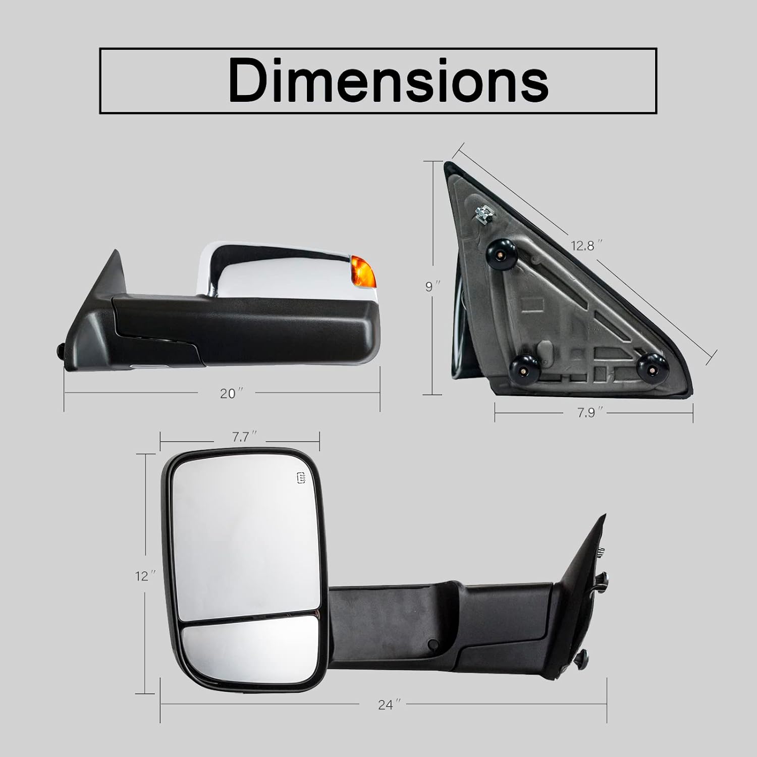 WLLW Passenger Right Side Towing Mirrors fit for 2009-2018 Dodge Ram 1500 2500 3500 Pickup with Power Adjusted, Heated, Turn Signal Light, Puddle Lamp, Chrome Cap