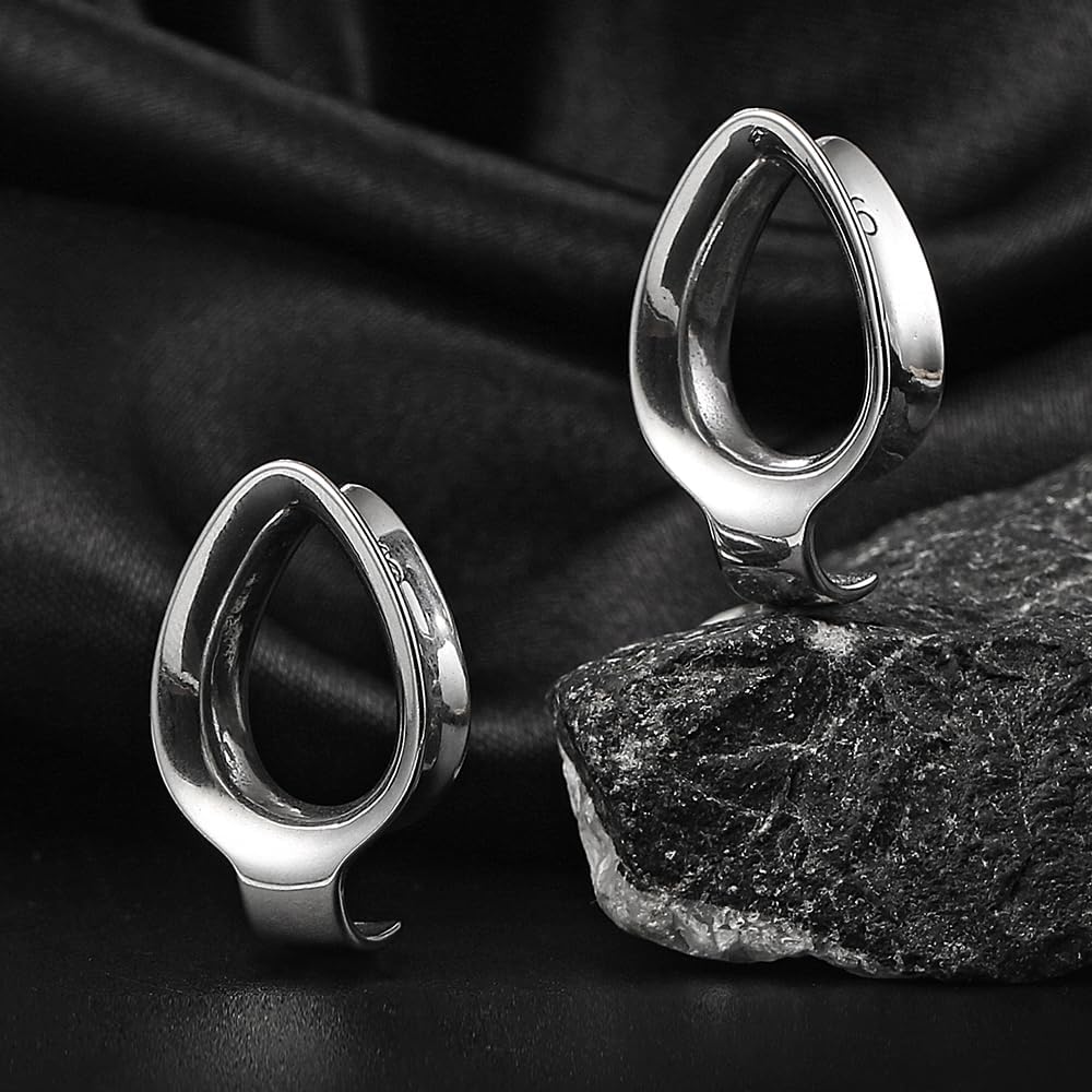 5/8" (16mm) 2pcs Silver Ear Gauges Plugs Droplet DIY Design for Stretched Ears Surgical 316 Stainless Steel Ear cuff Tunels plugs 00G 8mm-16mm(0G-5/8'')