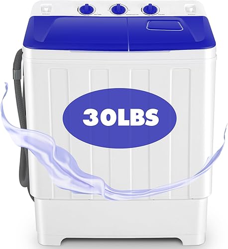 Nictemaw Lavadora portátil, lavadora portátil de 30 libras, máquina de lavandería compacta de doble tina con bomba de drenaje, lavadora