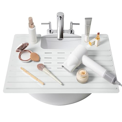 Maplefield Bathroom Sink Cover for Counter Space, Heat Resistant Silicone Sink Mat for Your Beauty Routine, Small Bathroom Space Saver Sink Cover for Makeup (Gray Large, 22 x 2 x 2 Inches)