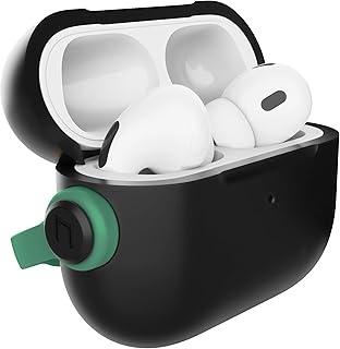 جراب حماية مضاد للصدمات مع سلسلة مفاتيح وقفل أمان من الفولاذ المقاوم للصدأ، اكسسوار لسماعات ايربودز برو الجل الثاني تدعم الشحن اللاسلكي نيرو من فاكو لوكسوس، أسود وأخضر