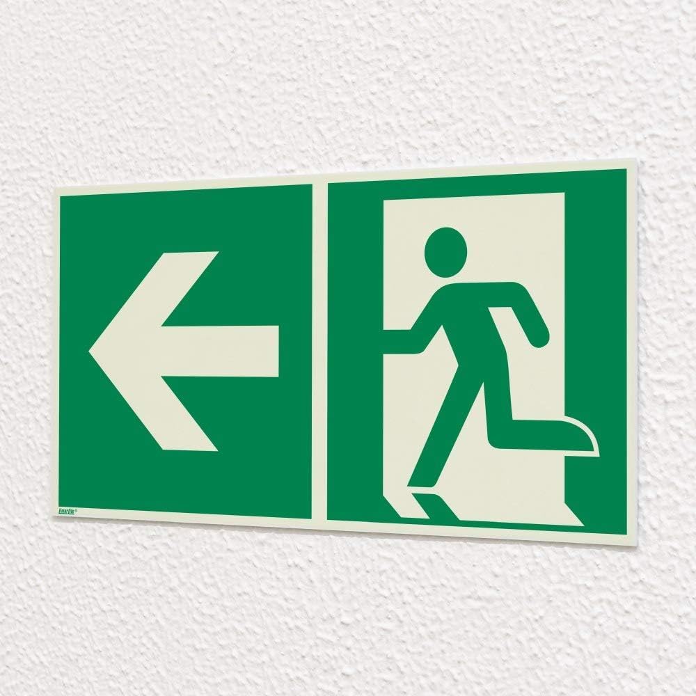 Notausgang Schild doppelseitig 400x200 mm – Rettungswegschild langnachleuchtend 55/8 mcd DIN 67510 Leuchtklasse B gemäß ASR A1.3 / ISO 7010 – Fluchtwegschild Hart-PVC 2 mm, links & rechts