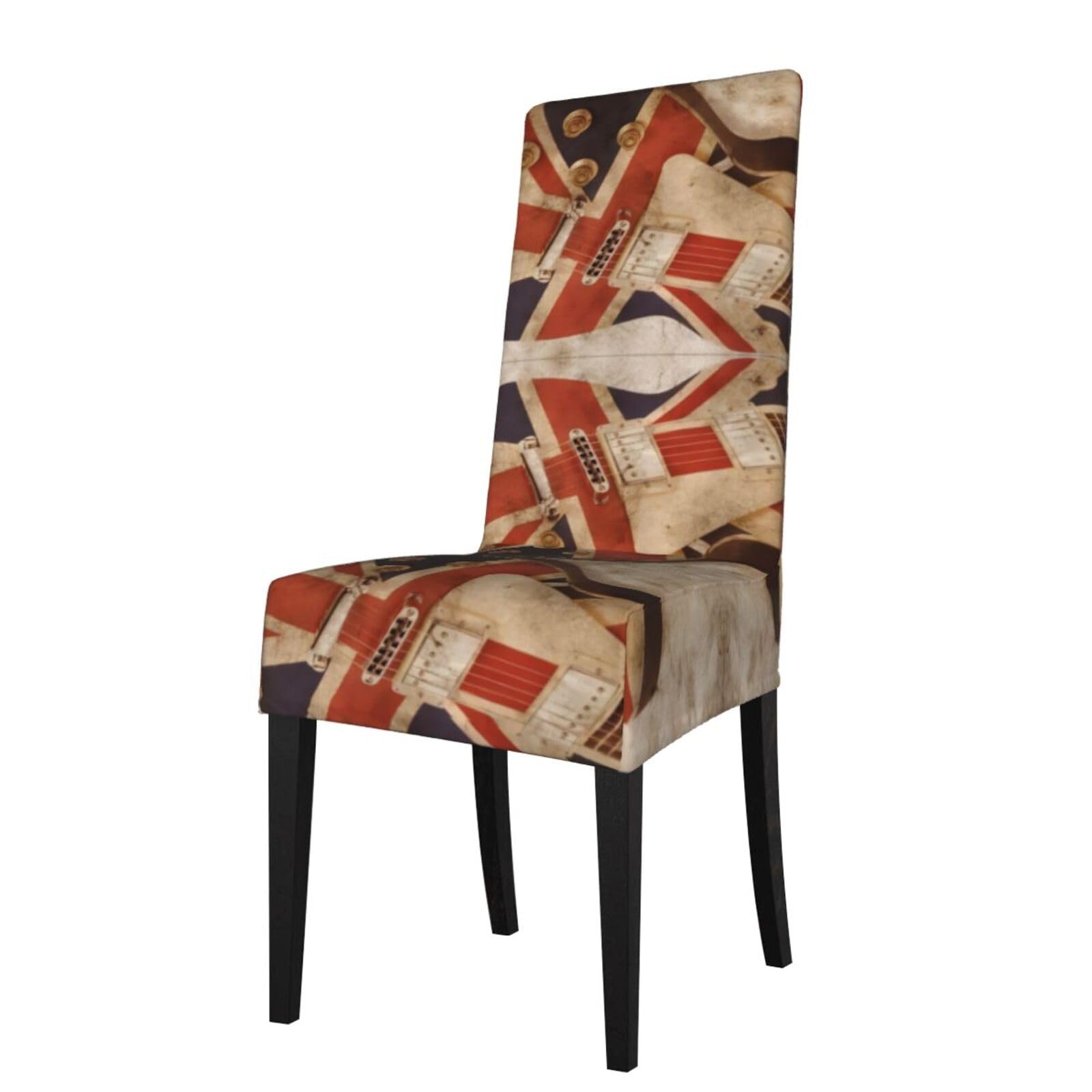 Hlsbssl Black Guitar British Flag Printed Dining Chair Covers, Fully Enclosed, Removable And Washable, Suitable For Family Banquets And Celebrations