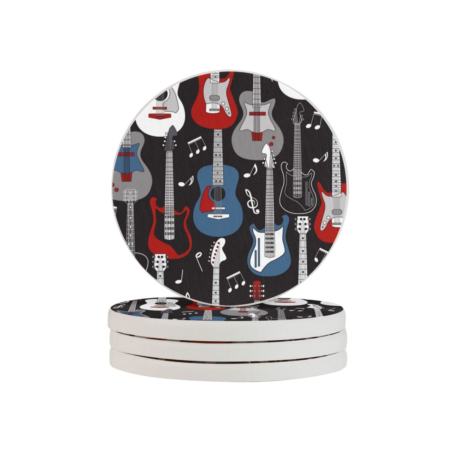 Guitars Pattern Four Pieces Coaster Heat-Resistant Reusable Saucers for Drinks Wine Glasses Plants Cups Mugs
