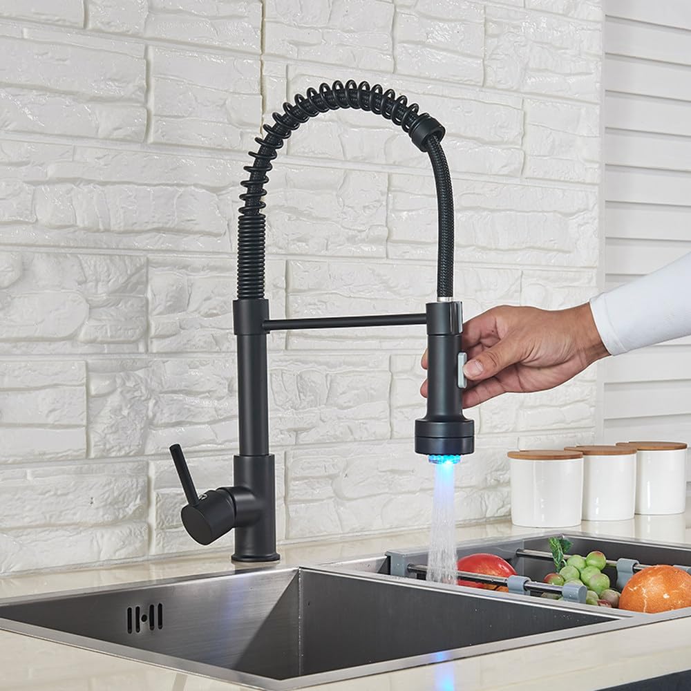 Robinet cuisine rotatif 360 avec douchette extractible pour évier chaud et froid