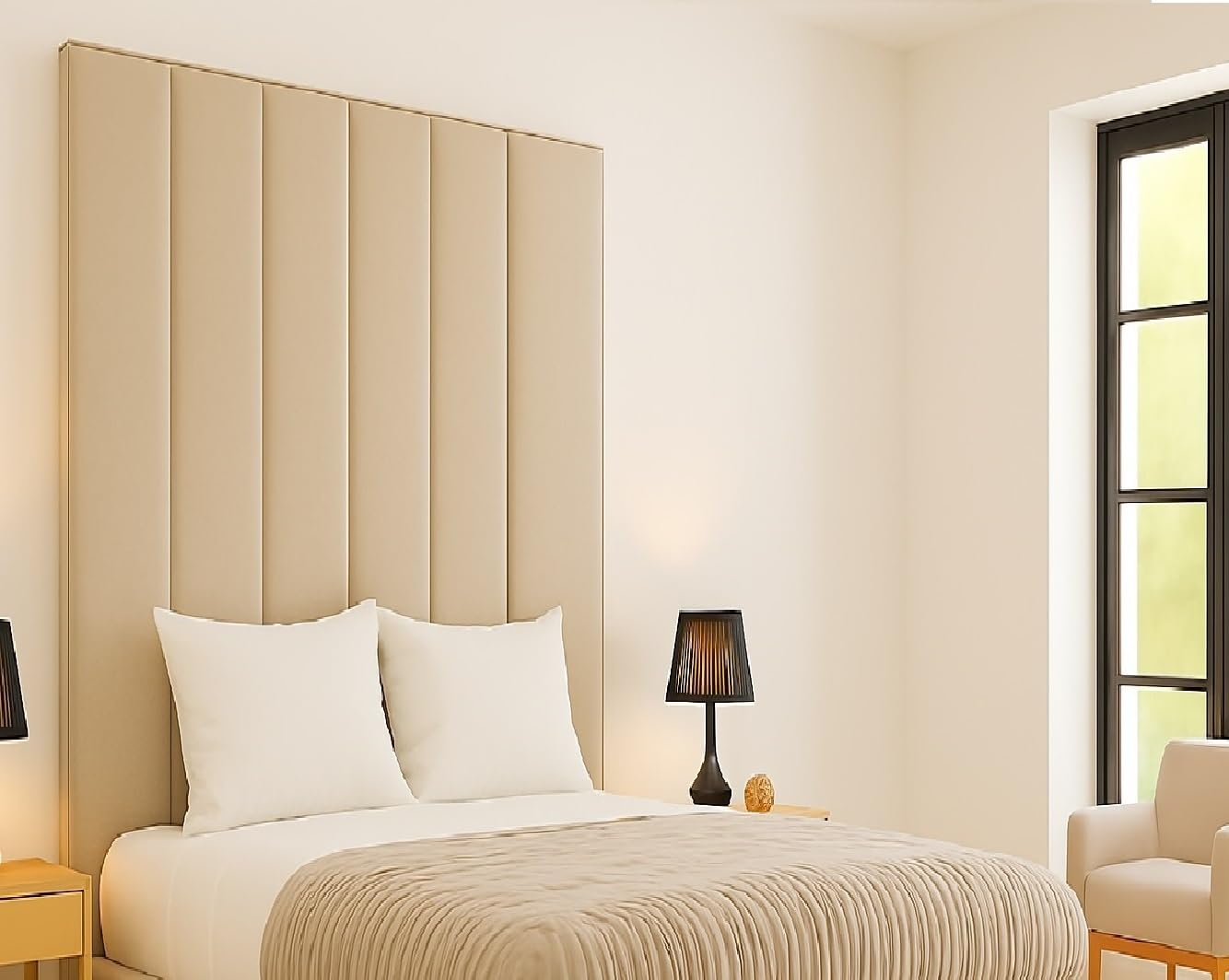 Luxury Floor Standing/Wall Mounted Panel Headboard, 127-203 cm Height, Plush Velvet, Linear Design, 3ft,4ft,4ft6 double, 5ft king size (White, 4ft Small Double-70''Tall)