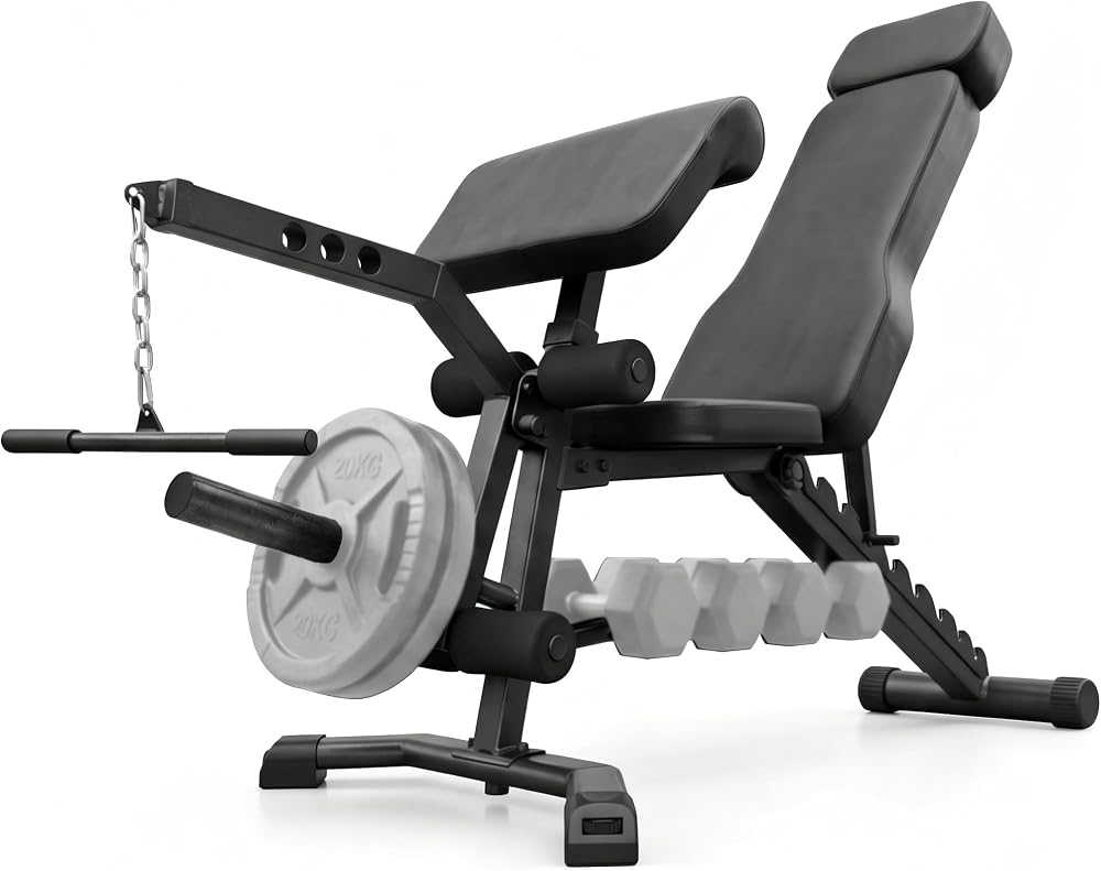 Amazon product image of BARWING Multi-Function Adjustable Weight Bench with Leg Extension and Curl, Preacher Curl Attachment, Incline Decline Bench Press for Home Gym, 1500LB Heavy Duty Workout Bench
