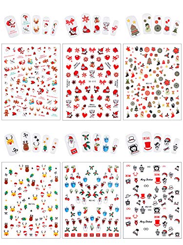Blulu 1000+ Pattern Christmas Nail Decals Stickers 3D DIY Nail Art Stickers Self-Adhesive Xmas Snowflake Snowman Santa Nail Decorations with Tweezers (12 Sheets)