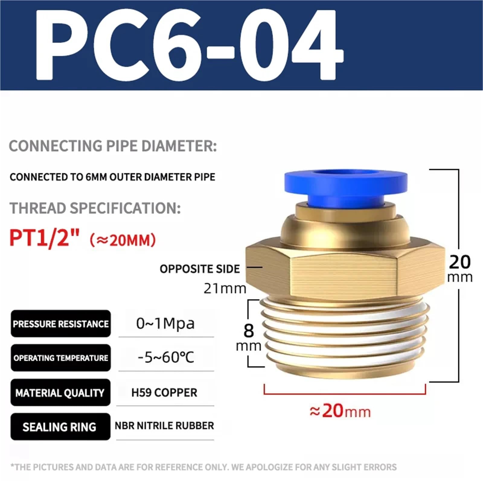 PC6-04 Lot de 100 raccords pneumatiques pour tuyau d'air 4 mm 6 mm 8 mm 10 mm 30,8 cm 0,6 cm 1 cm 1,3 cm