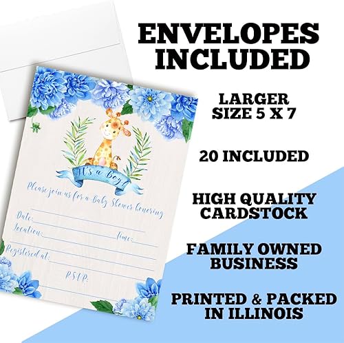 Miniatura 2 de AmandaCreation - Invitaciones de ducha con temática de jirafa floral de acuarela para bebé, 20 tarjetas de relleno de 5 x 7 pulgadas con veinte