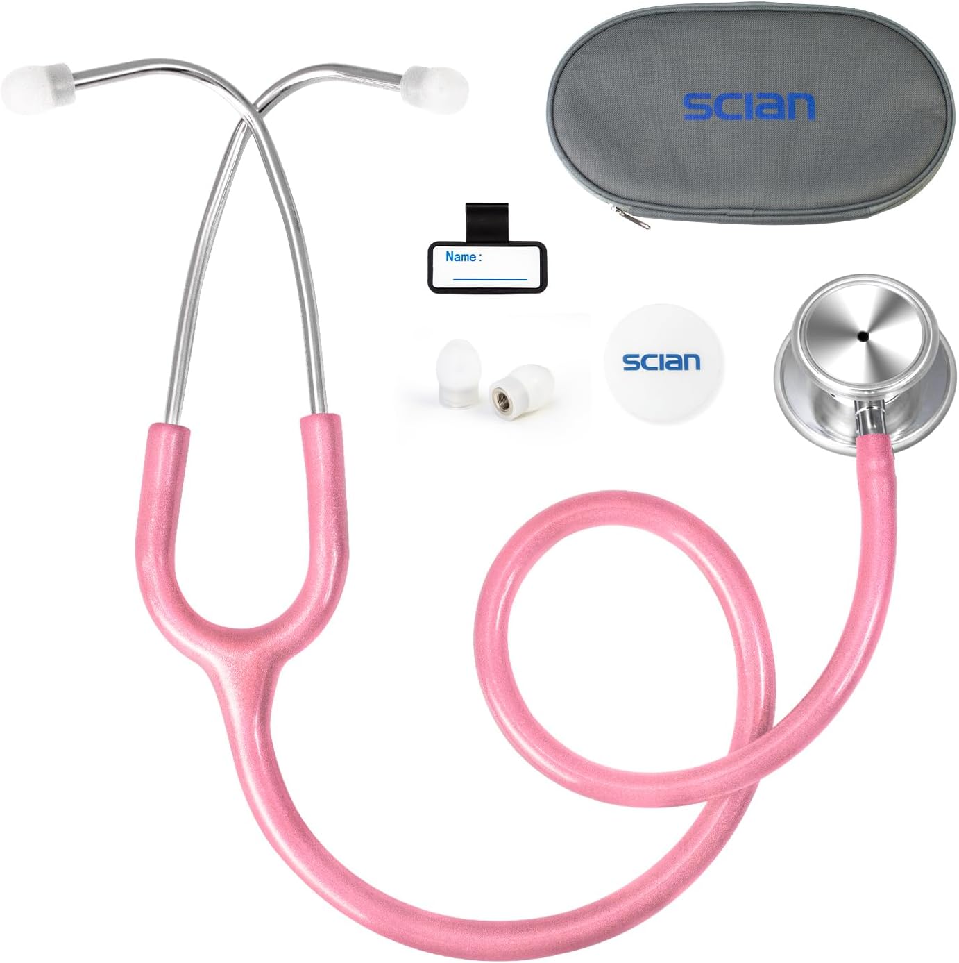 Stethoscope Dual Head for Nurses, Doctors, Adults, Med Students, Classic Stainless Steel Stethoscope Home Use Medical Supplies with Carrying Bag, Pearlescent Pink Tube