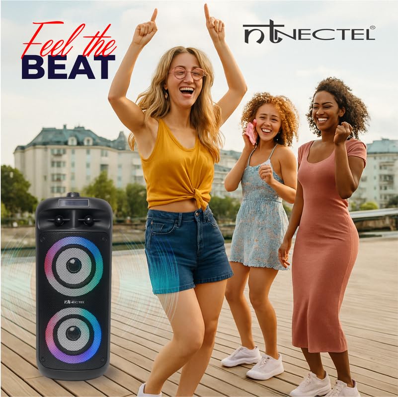 Image of 50W Portable Multimedia Bluetooth Speaker with Dual 4 inch Drivers, RGB Lights, Mic Input, USB /TF /FM /AUX, TWS, Remote, Built‑in Rechargeable Battery for Party use (3H Playtime)