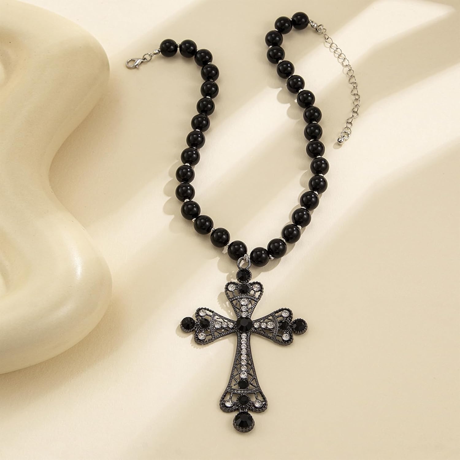 Pearl Cross Big Necklace for Women Gothic Gold Chunky Long Cross Pendant Necklaces Pearl Beads Chain Large Crucifix Dangle Punk Party for Women - Image 9