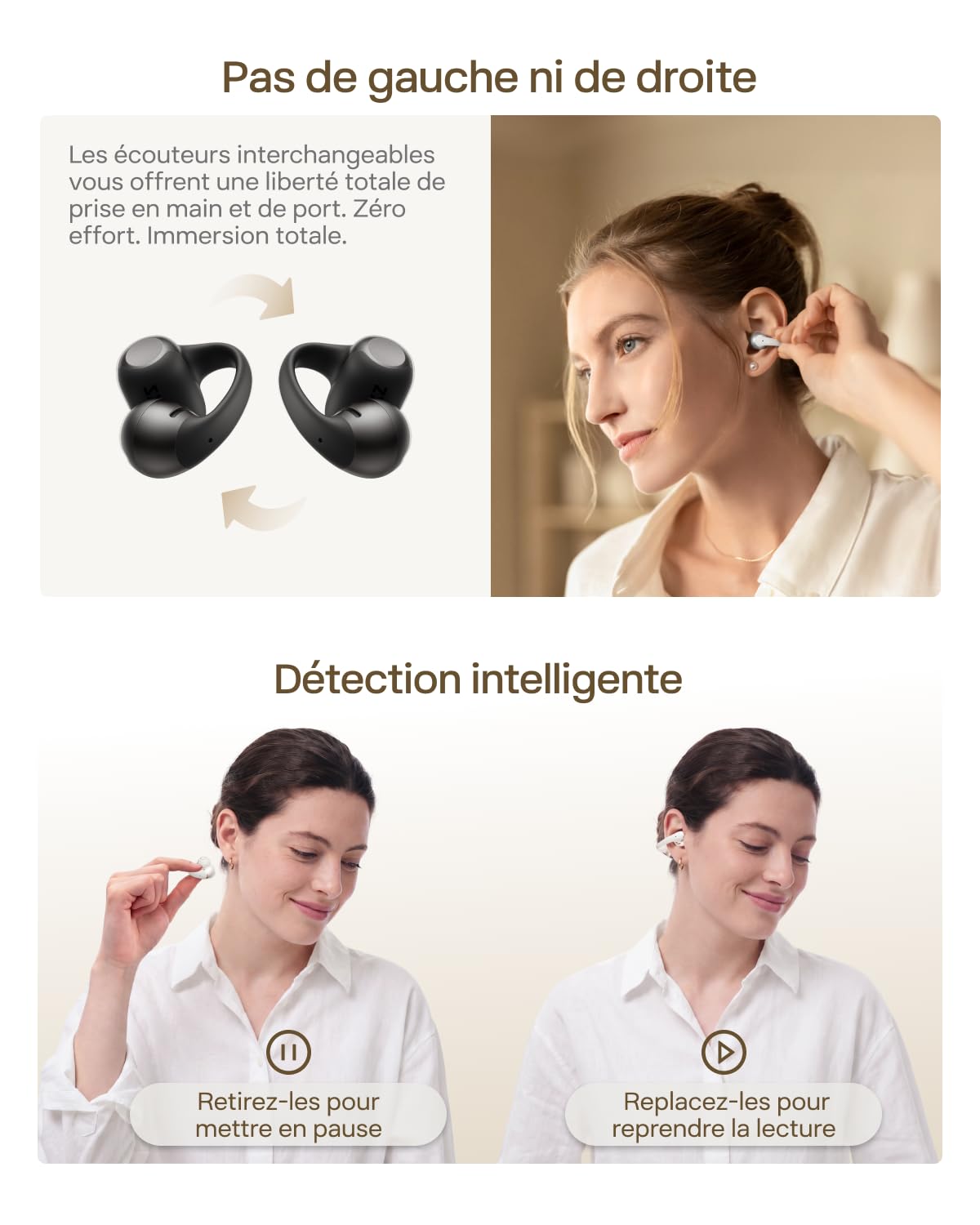 SHOKZ OpenDots 2 Écouteurs Clip-on à Oreilles Libres, Bluetooth 6.1, Dolby Audio, 40 h d'autonomie, Appels avec Réduction du Bruit par IA, Résistance IP57, Charge Rapide sans Fil, Noir