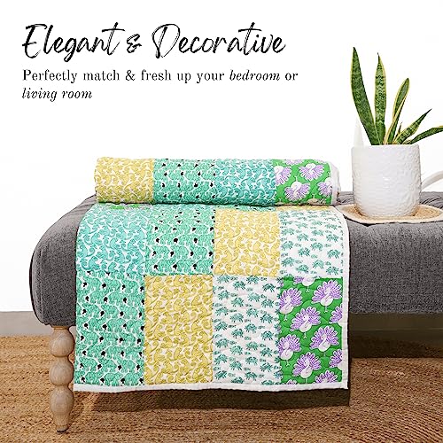 Quilted Decorative Patchwork Throw Blanket Multi Color Super Soft 100% Cotton Warm Indian Vintage Quilt For Sofa And Couch 50 X 60 Inches #TOP3