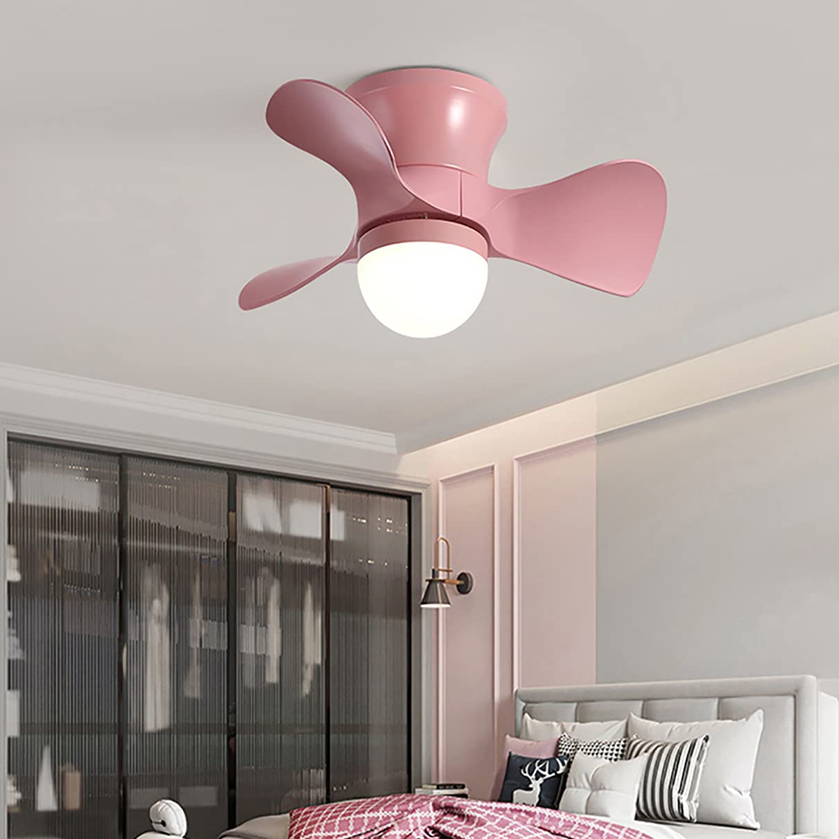 HXYSXHJUO Kids Ceiling Fans with Lights Fan Light Remote Control Reversible Silent 6 Speeds Bedrooms Dimmable Led and Timer-Pink
