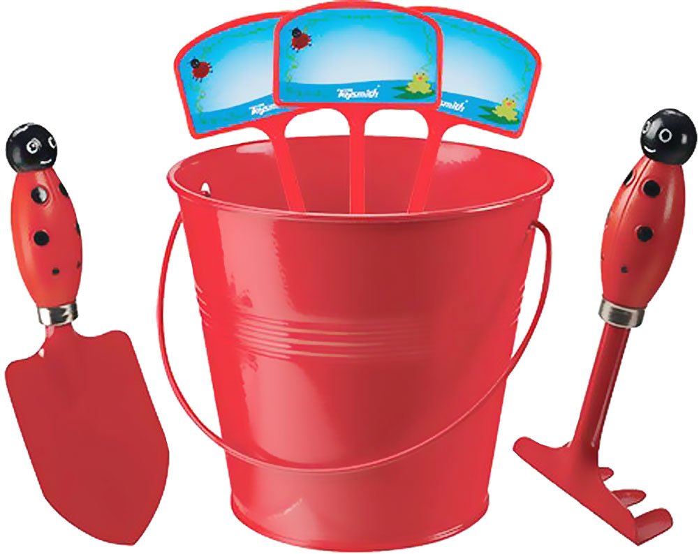 Toysmith Kids Gardening Set with Rake Trowel and Plant Markers (Red Ladybug)