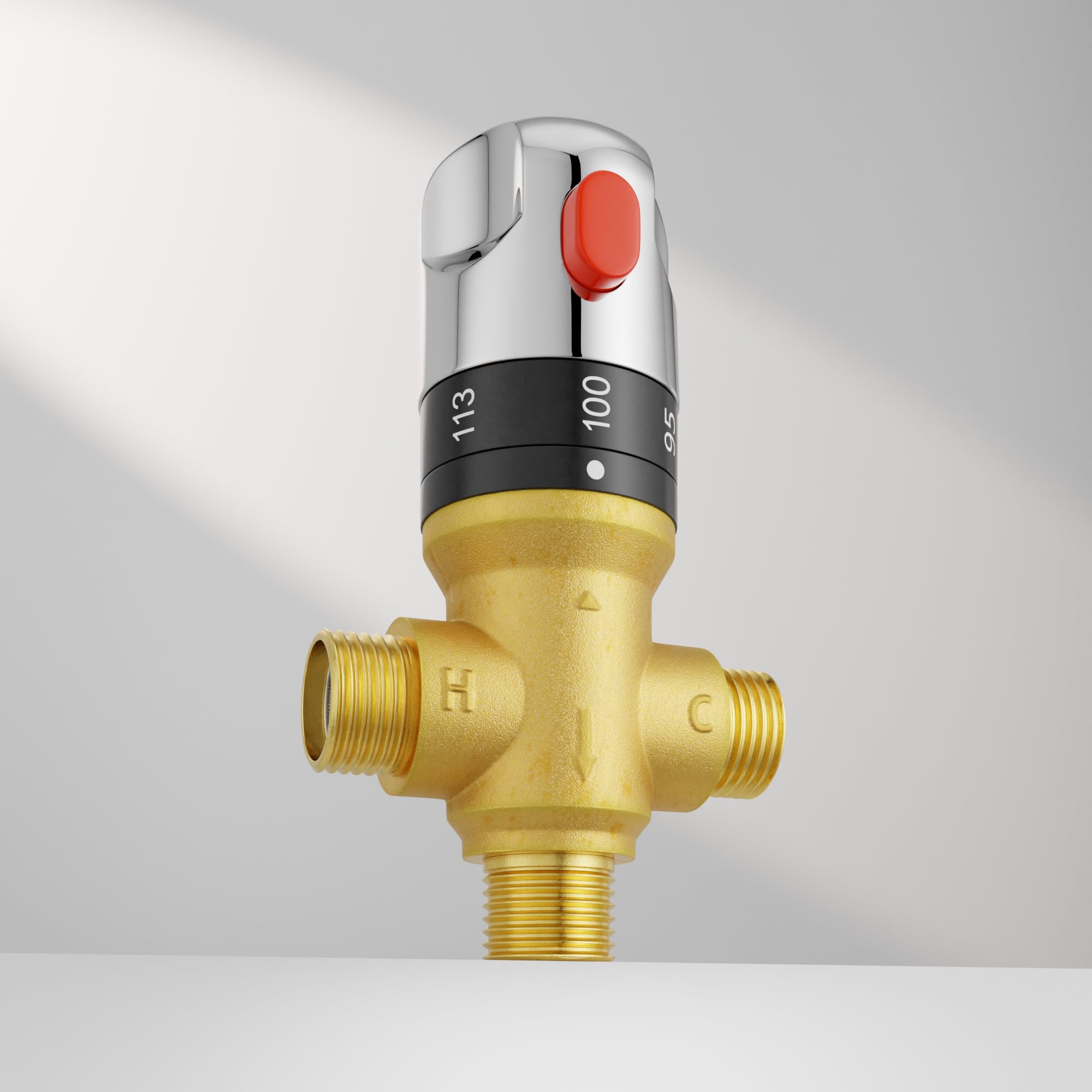 Morado Valvola termostatica Mxiing con adattatore di collegamento maschio 1/2 NPT, valvola di controllo della temperatura dell'acqua, scala Fahrenheit, ottone massiccio