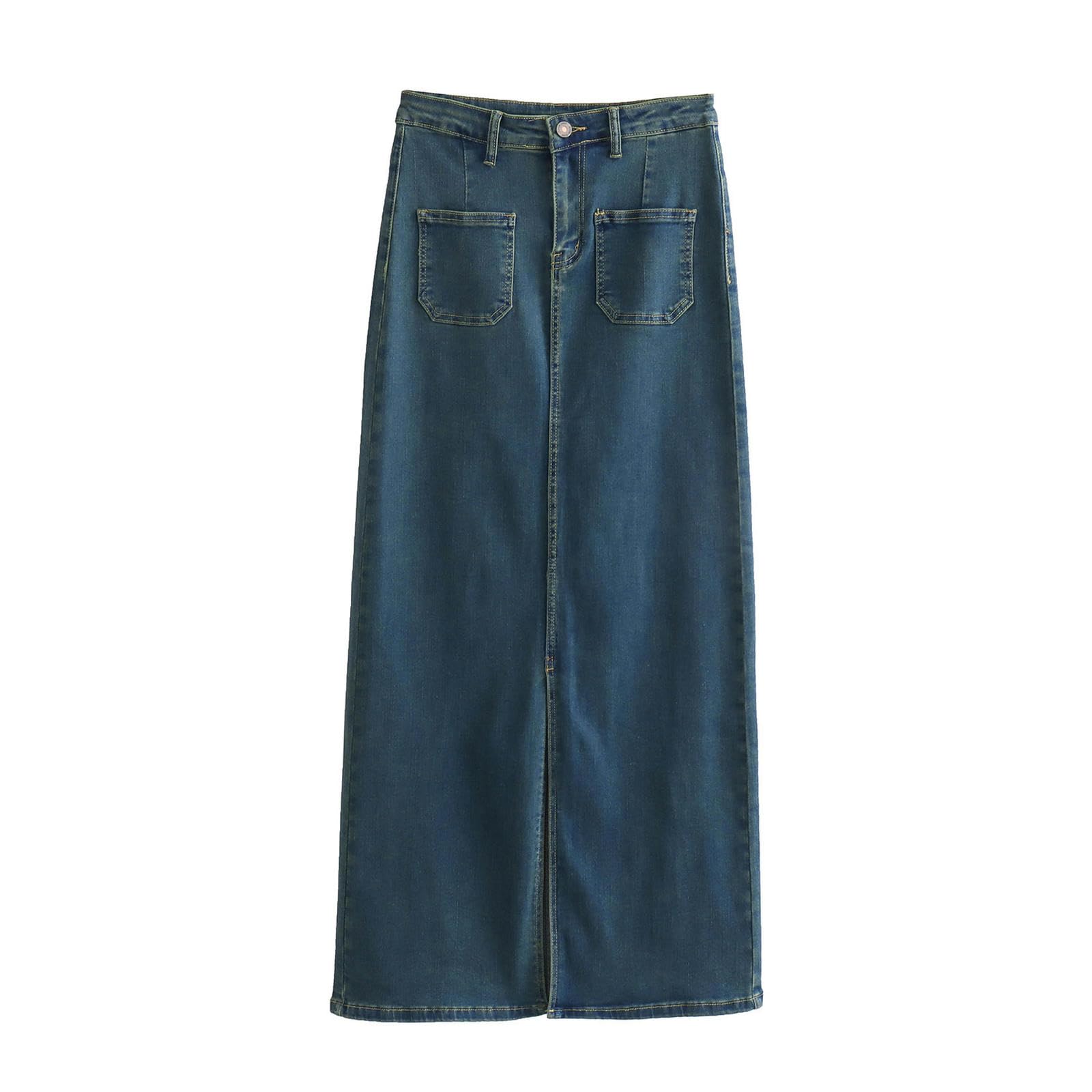 Jupe longue en jean extensible finis les denims serrés à la taille