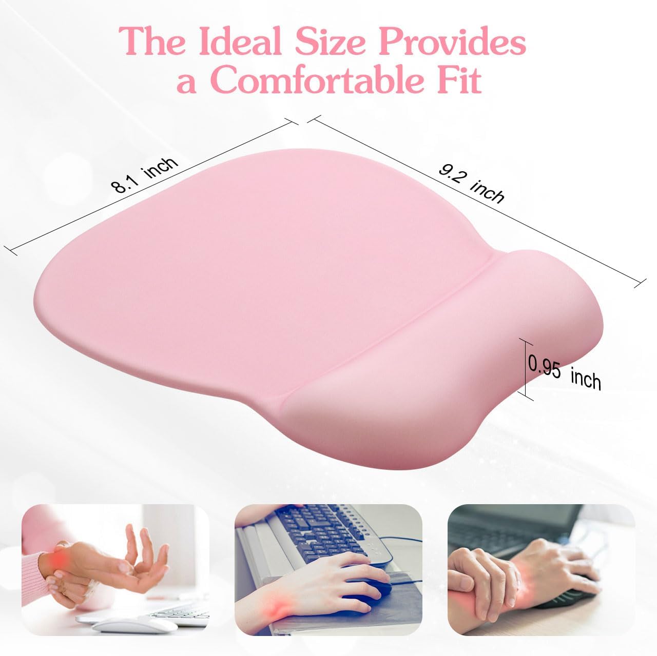 Upgrade Ergonomic Mouse Pad with Gel Wrist Rest,Office Mousepad with Wrist Support Surface and Non-Slip PU Base for Pain Relief, Desktop Mouse Pad for Computer,Laptop, Office & Home, Pink