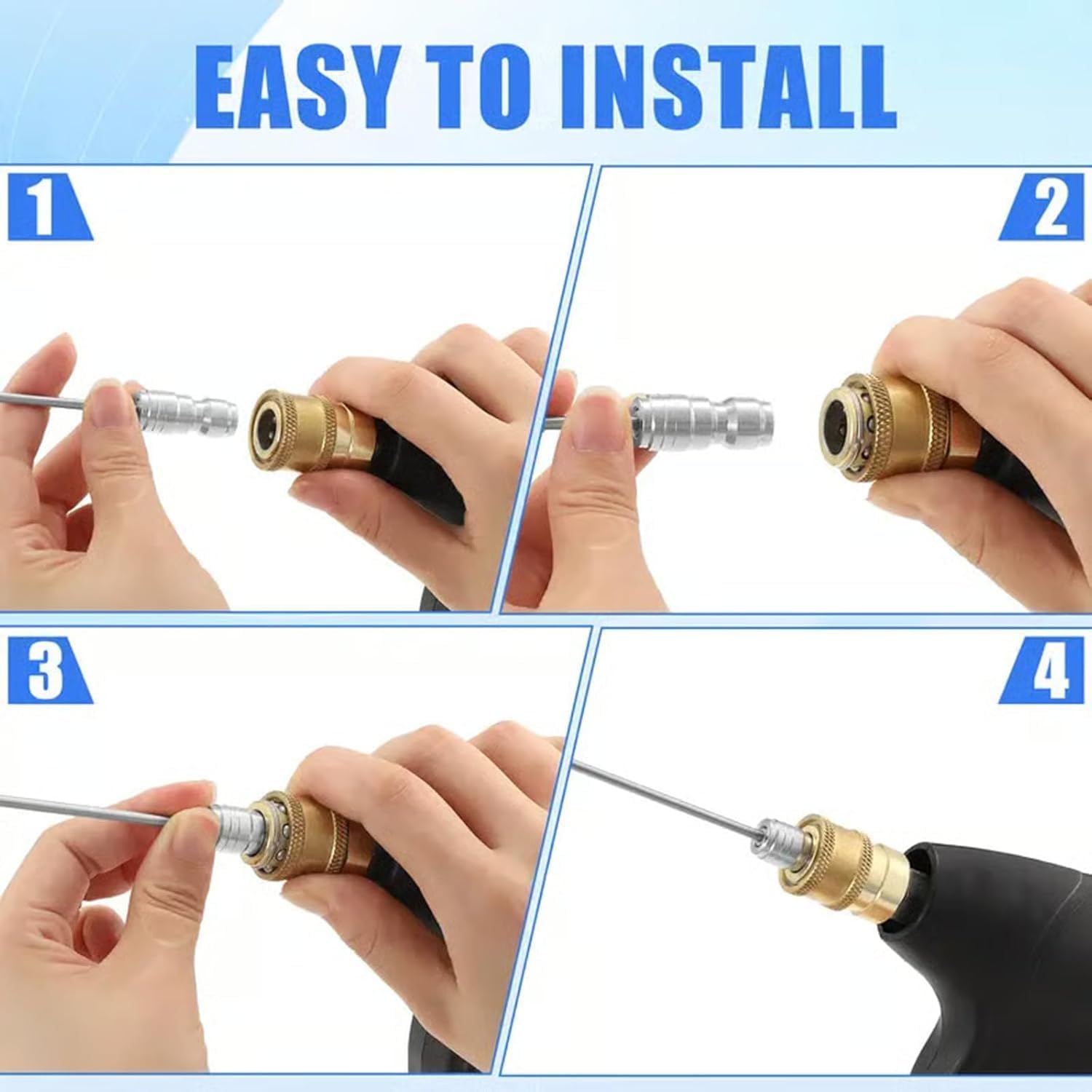 Heavy Duty Hose High-Pressure Washer Spray Nozzle Kit for Drum Washing Machine & AC 4 Pack Straight/Side Spray Nozzles 7cm & 22.5cm 40° Tips 1-2GPM, Quick Connect Hot Water Heater Flush Kit (6Pack)