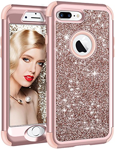 Vofolen Case Glitter Bling Shiny Hard Shell Rubber Bumper Armor with Front Cover Rose Gold