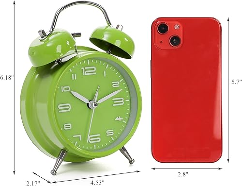 Miniatura 2 de Paquete de 2 despertadores de campana doble para personas que duermen profundamente, alarma fuerte de 4 pulgadas para adultos, adolescentes y niños,
