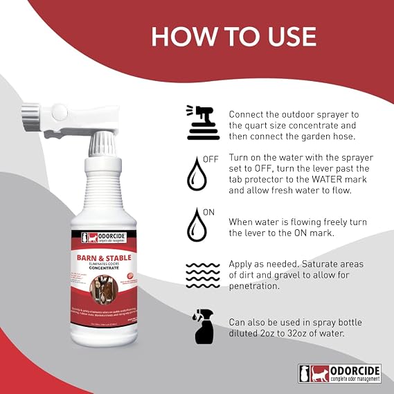 Odorcide Barn & Stable Odor Eliminator for Strong Odor Cattle & Horse Supplies to Remove Odors Animal-Safe All Surfaces Deodorizer Non-Enzymatic Odor Neutralizer Horse Barn Supplies (32 oz)
