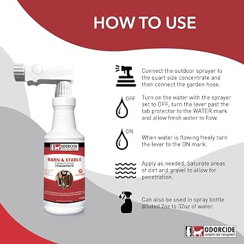 Odorcide Barn & Stable Odor Eliminator for Strong Odor Cattle & Horse Supplies to Remove Odors Animal-Safe All Surfaces Deodorizer Non-Enzymatic Odor Neutralizer Horse Barn Supplies (32 oz)