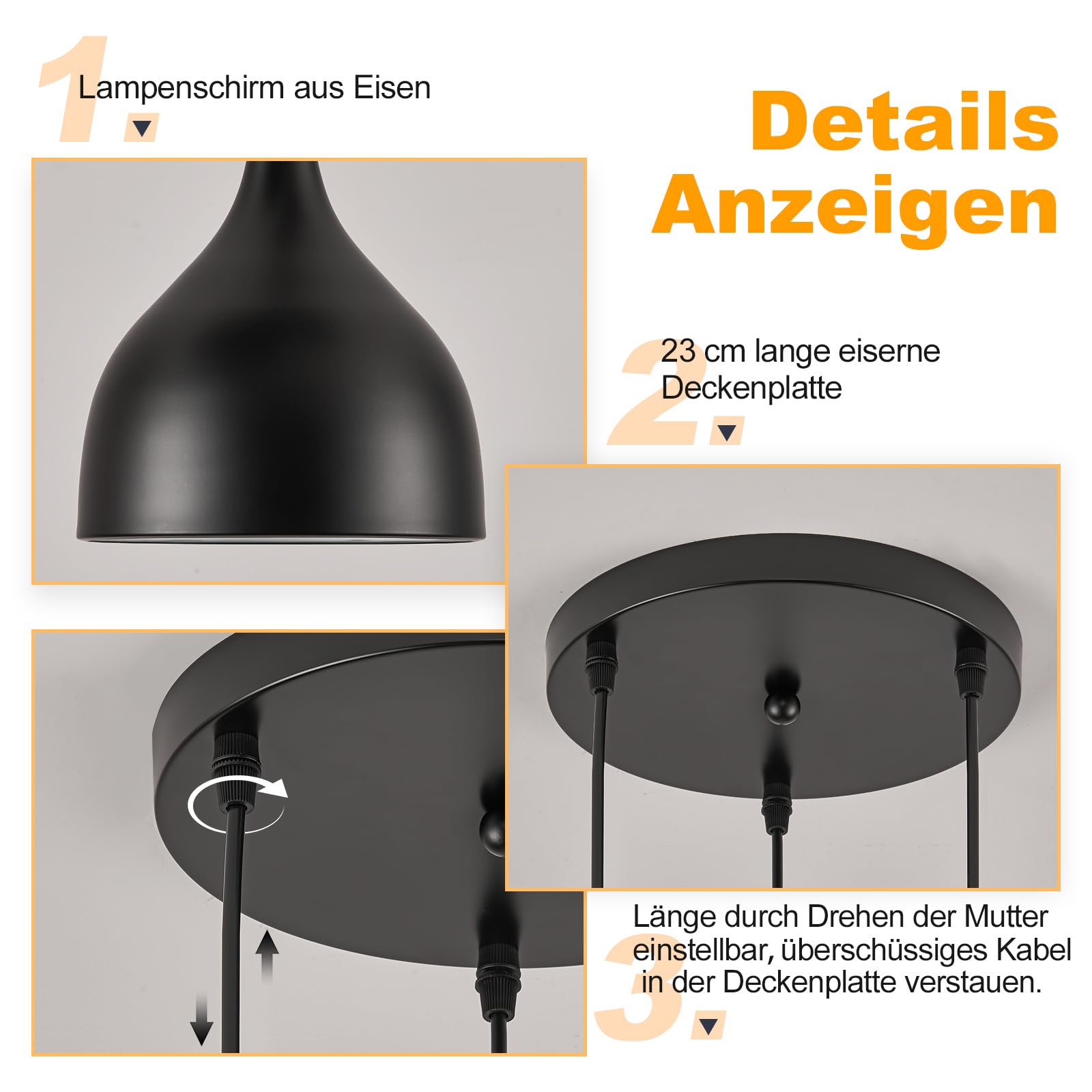 Pendelleuchte 3-flammige Keramik-E27-Fassungen,1.5m Verstellbare Seillänge