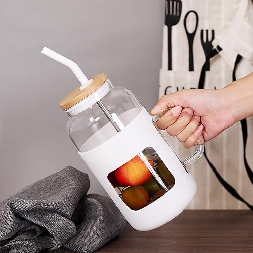 Miniatura 6 de SAIOOL 50 OZ Large Water Bottles Glass Tumbler with Bamboo Lid and Straw, with Handle, Silicone and Scale, Mug Cup Drinking Glasses, Heat and Cold