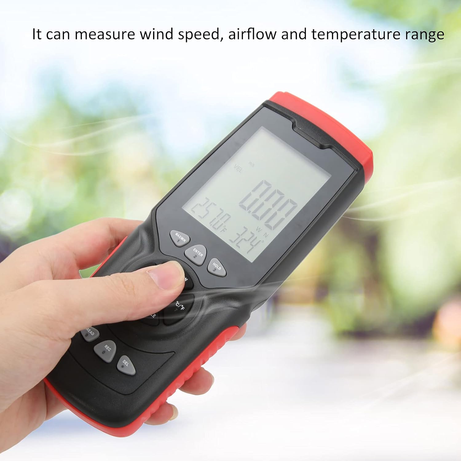 Digital Anemometer, 5 Units of Measuring Wind Speed Wind Speed Gauge Wind Temperature Meter High Accuracy for Sailing Fishing, Hiking for Shooting