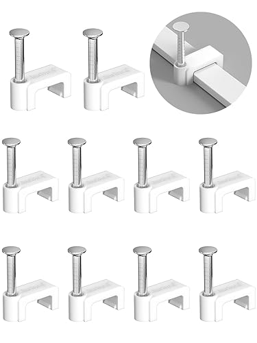 Jadaol 100 clips de cable de 0.295 in con clavos, ajuste personalizado para cable Ethernet plano Jadaol Cat6, tachuelas de alambre de pared para LAN