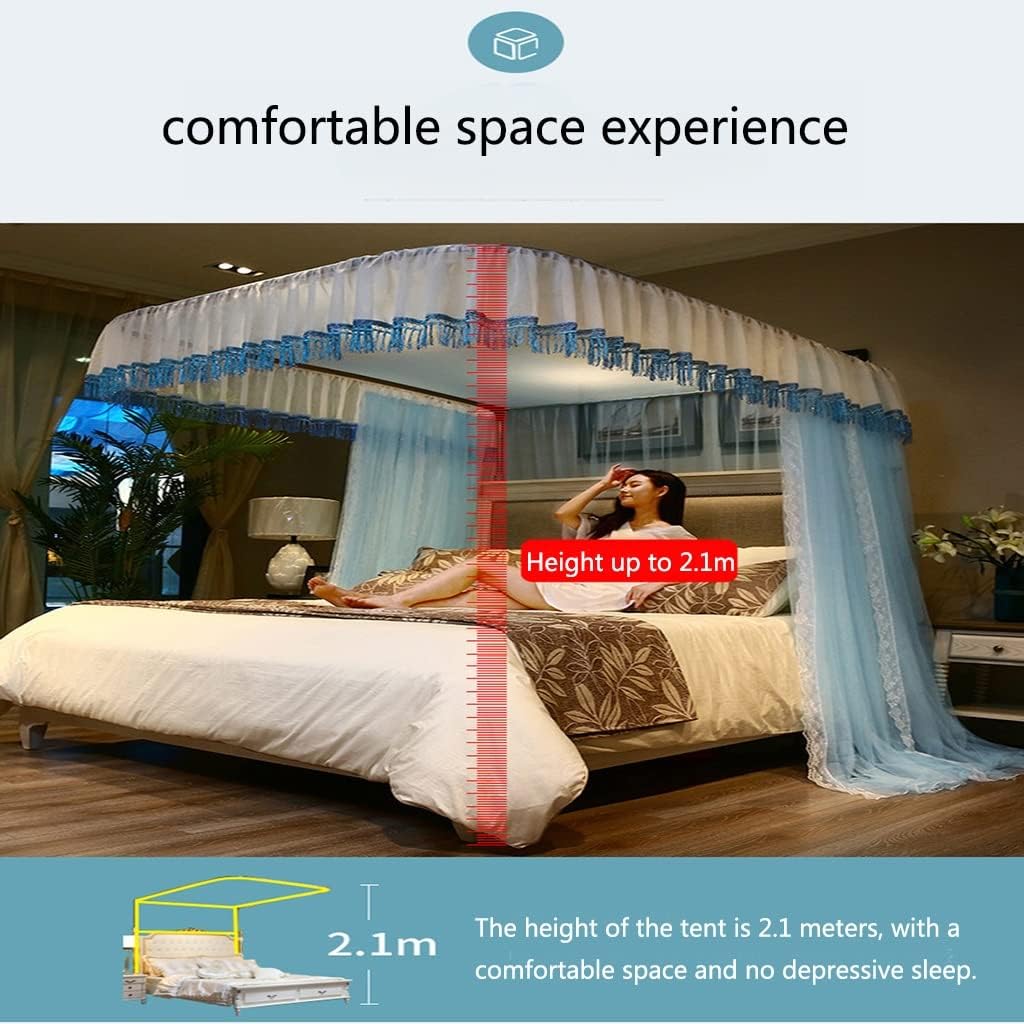 4 Corners Post Canopy Bed Curtain, with Cozy Drape Square Netting, 3 Opening Mosquito Net, Princess Bedroom Decoration (Color : Jade Color, Size : 200 * 220cm)