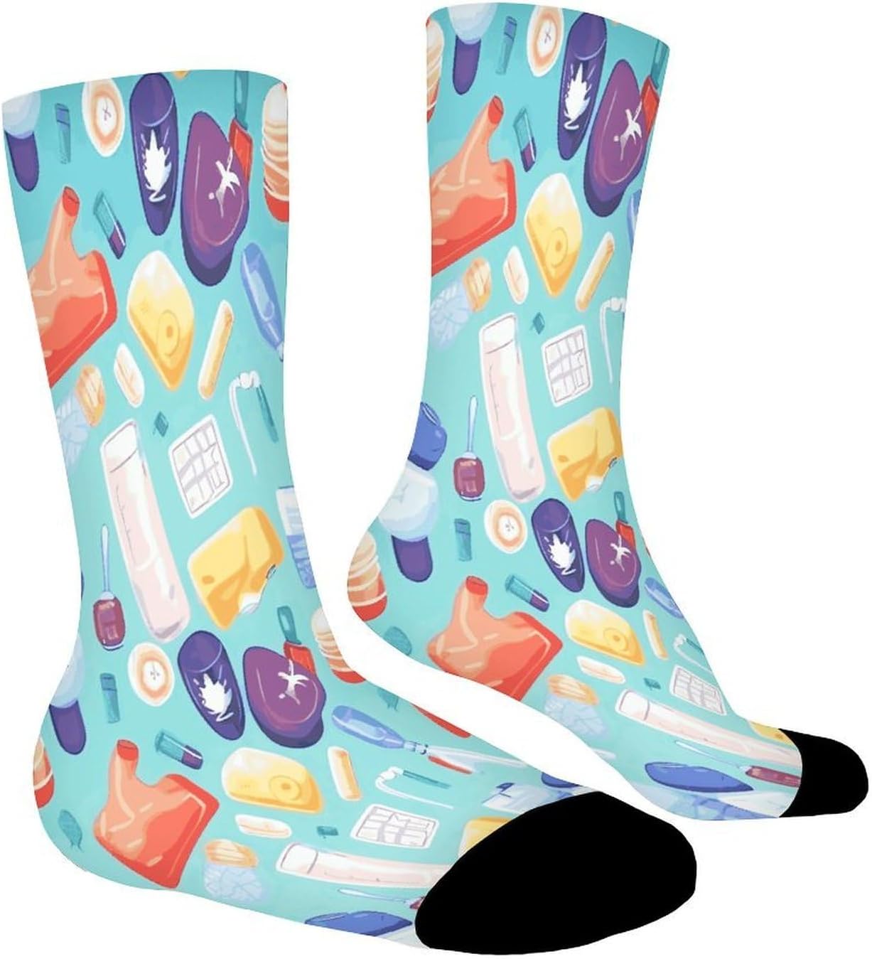 Gradient Medical Items Pattern Crew Sock High Stocking Grippy Socks | Socks for Men & Women,Stockings-Long Thin Tube Sports, Breathable Soft Athletic for Nurses,Travel
