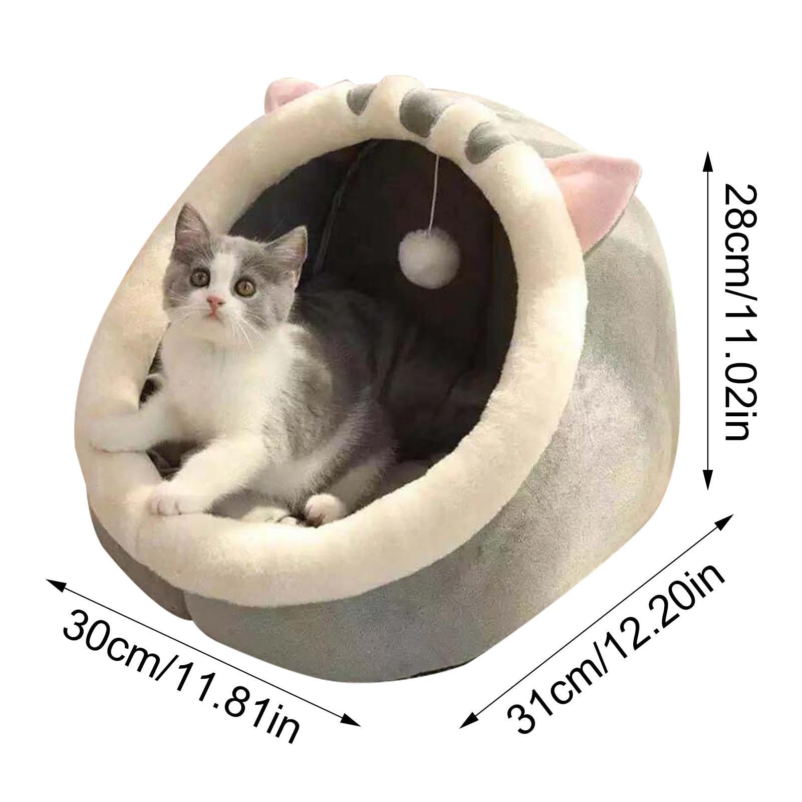 Cuccia per gatti, 2 pezzi, semi chiusa, graziosa cuccia decorativa per gatti con giocattolo sospeso, resistente alle intemperie, impermeabile, per esterni, comoda per animali | Morbida Extra Accogliente Rotondo Stile Grotta Peluche Morbido Caldo Confortev