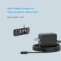 Vista 8 de Cargador de interruptor rápido compatible con Steam Deck y Nintendo Switch Adaptador de corriente USB C PD3.0 plegable de 45 W - 20 V/2.25 A