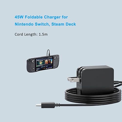 Miniatura 8 de Cargador de interruptor rápido compatible con Steam Deck y Nintendo Switch Adaptador de corriente USB C PD3.0 plegable de 45 W - 20 V/2.25 A,