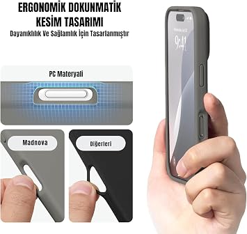 MADNOVA iPhone 16 Plus İle Uyumlu Lansman Kılıf İnce Sıvı Silikon 3 Katmanlı Tam Kaplamalı Yumuşak Jel Kauçuk Telefon Kılıfı (Gri)