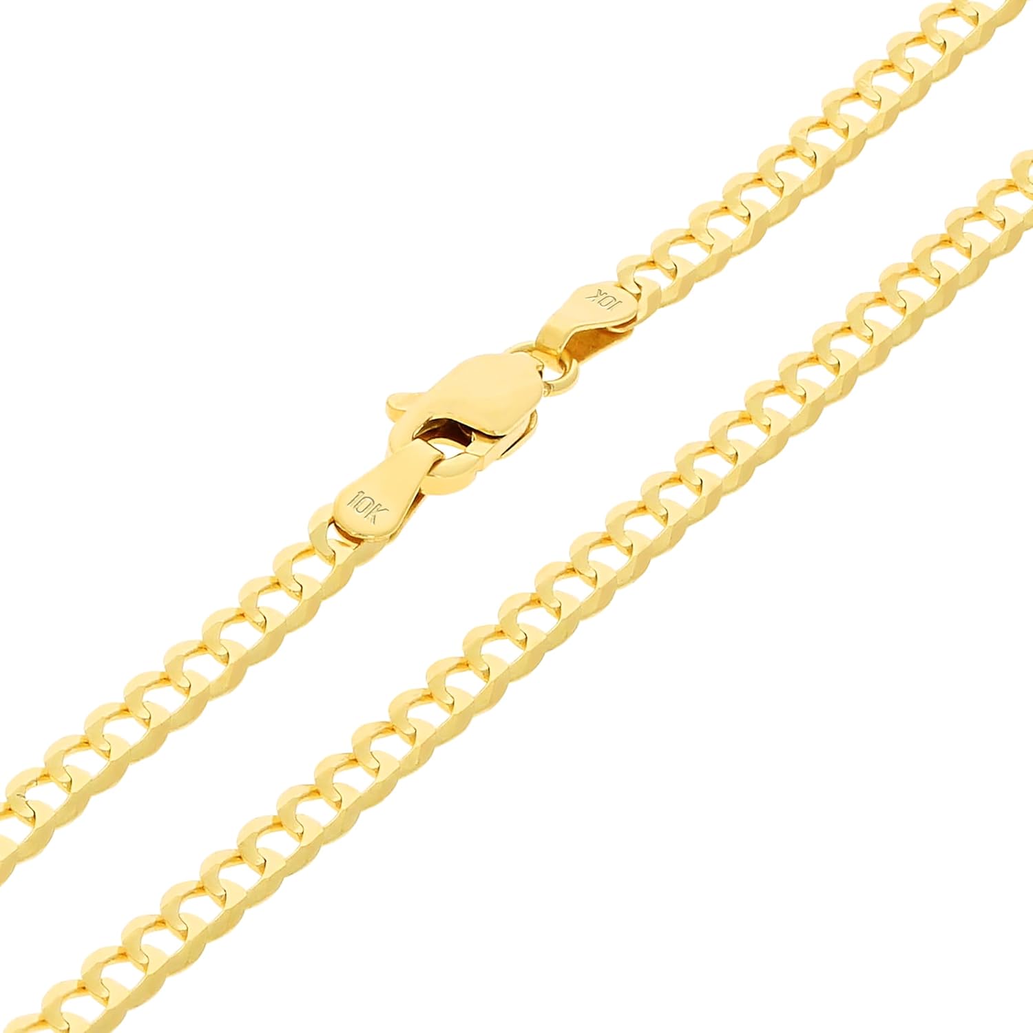 Nuragold 10k Real Yellow Gold Solid Cuban Curb Link 3mm Chain Bracelet or Anklet (7"-9") Italian Jewelry for Men & Women